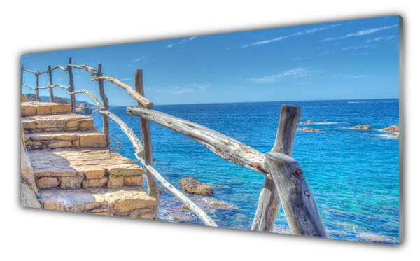 Panou sticla bucatarie Scari Marea Arhitectura Gri Albastru Galben