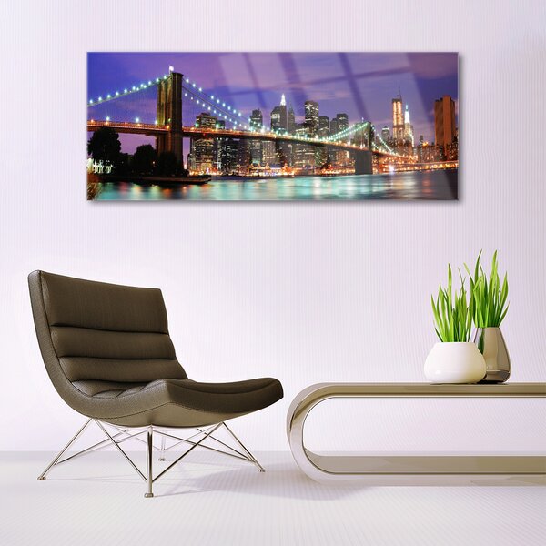 Tablou pe sticla Bridge City Arhitectura Violet Brown