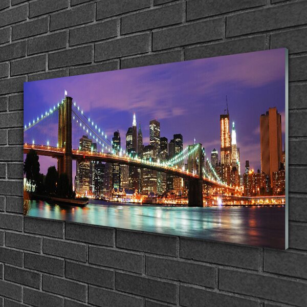 Tablou pe sticla Bridge City Arhitectura Violet Brown