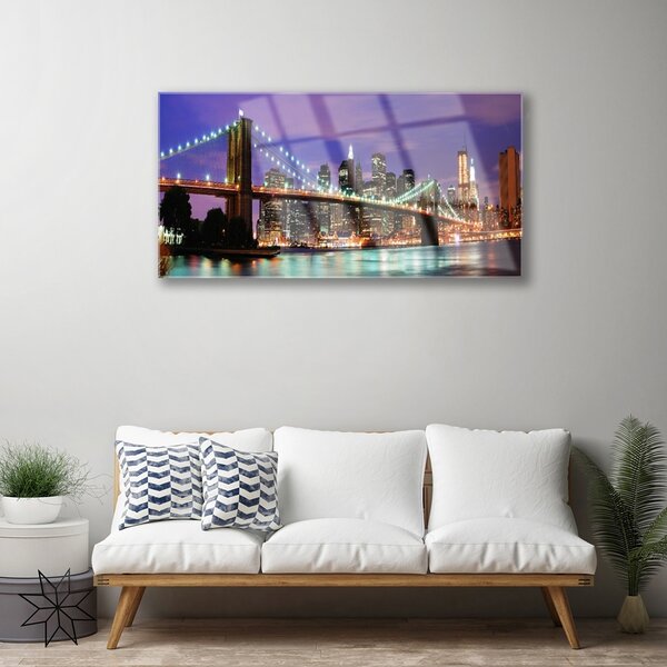Tablou pe sticla Bridge City Arhitectura Violet Brown