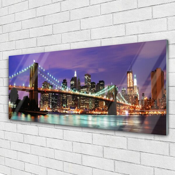 Tablou pe sticla Bridge City Arhitectura Violet Brown