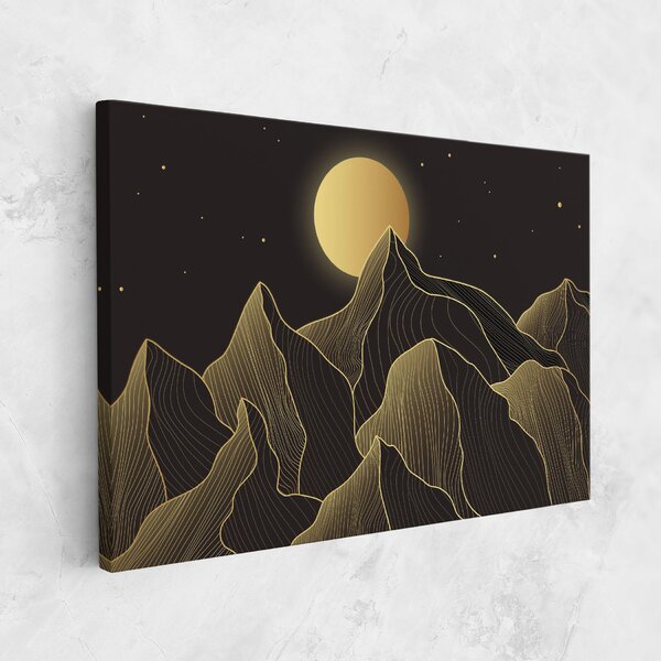Tablou Canvas, 20x30cm, Dormitor si Living, Peisaje, Munti, Gold Shiny Moon