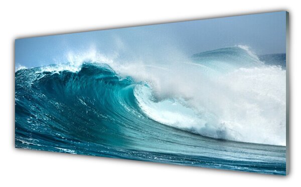 Panou sticla bucatarie Wave Peisaj Albastru Alb