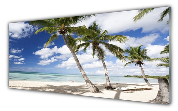 Tablou pe sticla Sea Palm Beach Peisaj Copaci Albastru Maro Verde