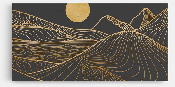 Tablou Canvas, 40x80cm, Dormitor si Living, Peisaje, Munti, Golden Mountain Moon