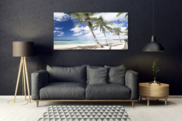 Tablou pe sticla Sea Palm Beach Peisaj Copaci Albastru Maro Verde