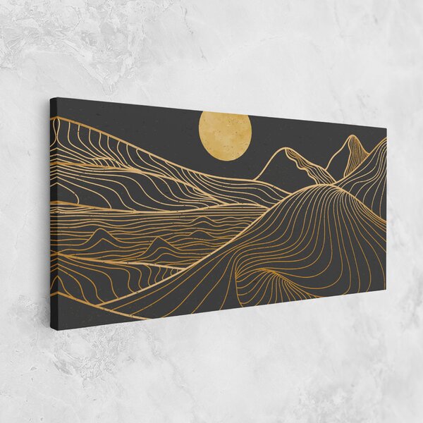 Tablou Canvas, 40x80cm, Dormitor si Living, Peisaje, Munti, Golden Mountain Moon