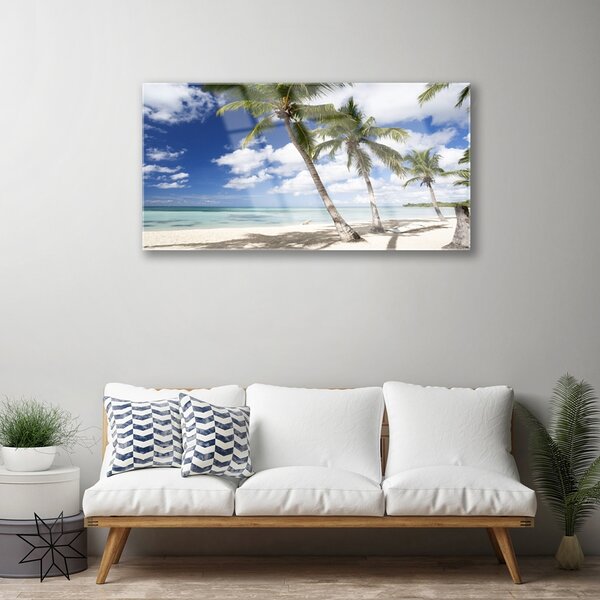 Tablou pe sticla Sea Palm Beach Peisaj Copaci Albastru Maro Verde