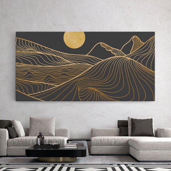 Tablou Canvas, 40x80cm, Dormitor si Living, Peisaje, Munti, Golden Mountain Moon