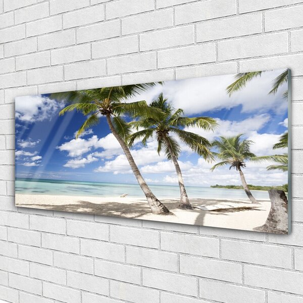 Tablou pe sticla Sea Palm Beach Peisaj Copaci Albastru Maro Verde