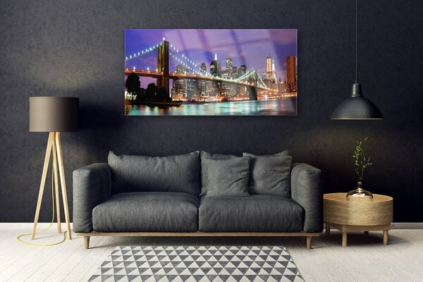 Tablou pe sticla Bridge City Arhitectura Violet Brown