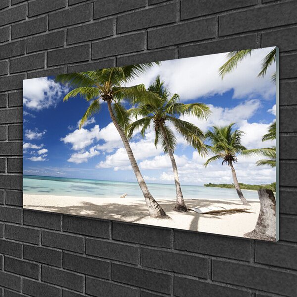 Tablou pe sticla Sea Palm Beach Peisaj Copaci Albastru Maro Verde
