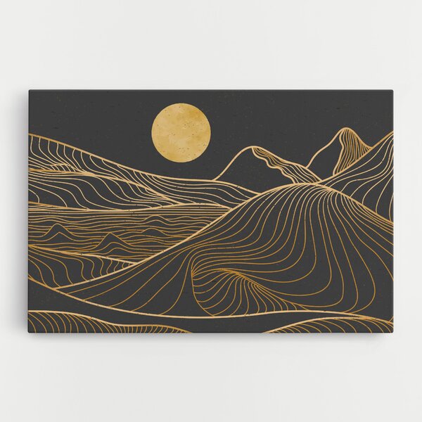 Tablou Canvas, 20x30cm, Dormitor si Living, Peisaje, Munti, Golden Mountain Moon