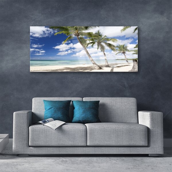 Tablou pe sticla Sea Palm Beach Peisaj Copaci Albastru Maro Verde