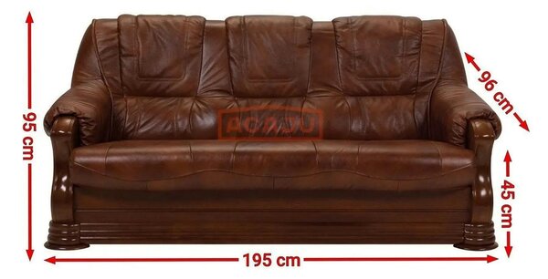 Canapea extensibila de piele PARMA, maro, piele naturala/lemn/placaj