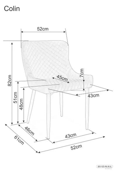 Scaun de dining COLIN B, gri/negru, stofa catifelata/metal, 52x45x82 c