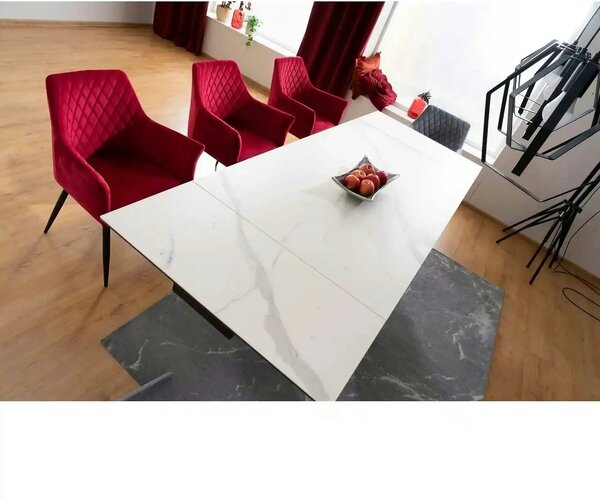 Masa moderna dining WESTIN III, alb/negru, ceramica/metal, 160-240x90x