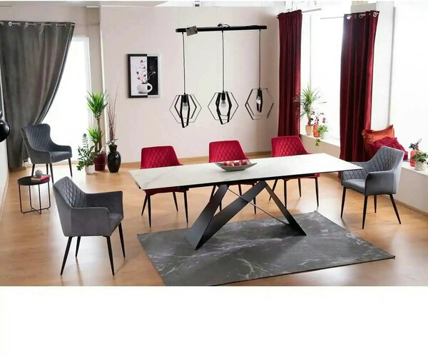 Masa moderna dining WESTIN III, alb/negru, ceramica/metal, 160-240x90x