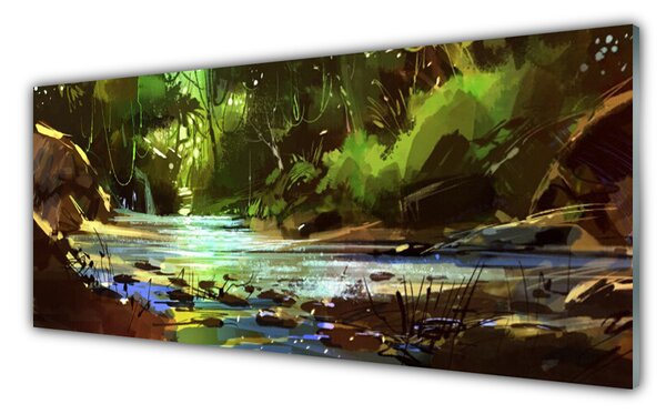 Panou sticla bucatarie Lake Forest Stones Natura Verde Maro Albastru
