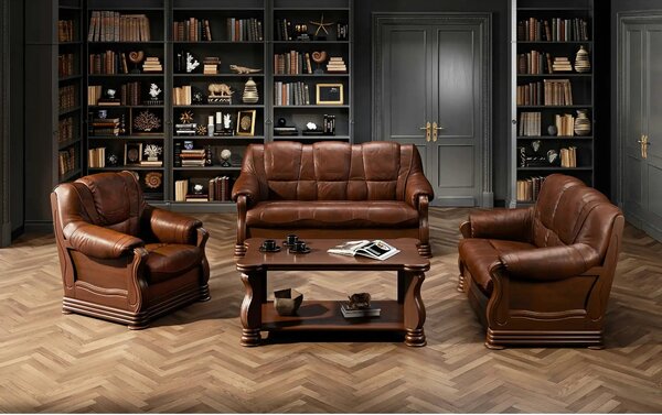 Canapea PARMA, maro, piele naturala/lemn/placaj, 145x96x95 cm
