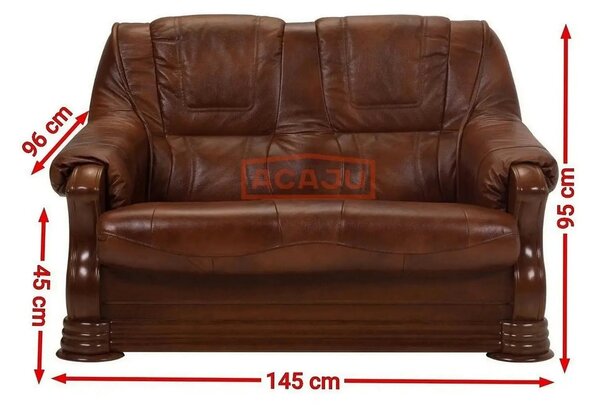 Canapea PARMA, maro, piele naturala/lemn/placaj, 145x96x95 cm