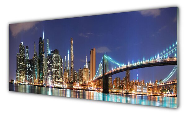 Tablou pe sticla Bridge City Arhitectura Gri Brun Violet Galben
