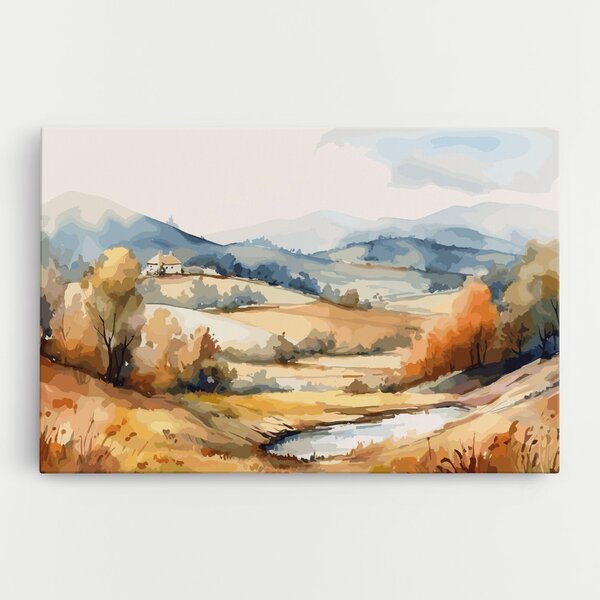 Tablou Canvas, 20x30cm, Dormitor si Living, Peisaje, Toamna, Blue Orange Autumn