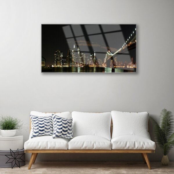 Tablou pe sticla Bridge City Arhitectura Negru Galben