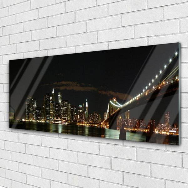 Tablou pe sticla Bridge City Arhitectura Negru Galben