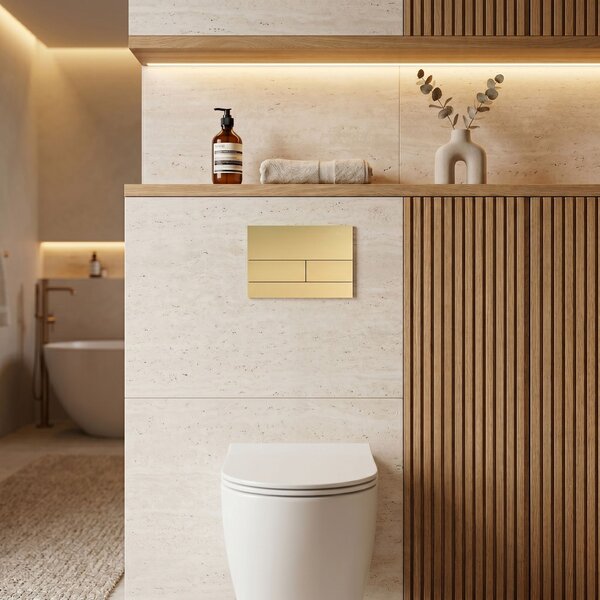 Set Cadru Îngropat Slim 024N pentru WC cu Buton T Brush Gold