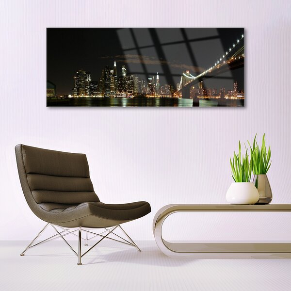 Tablou pe sticla Bridge City Arhitectura Negru Galben