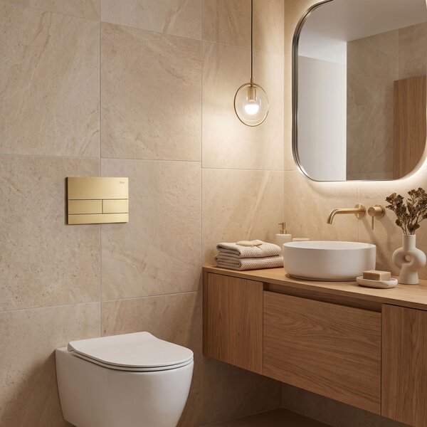 Set Cadru Îngropat Slim 024N pentru WC cu Buton T Brush Gold