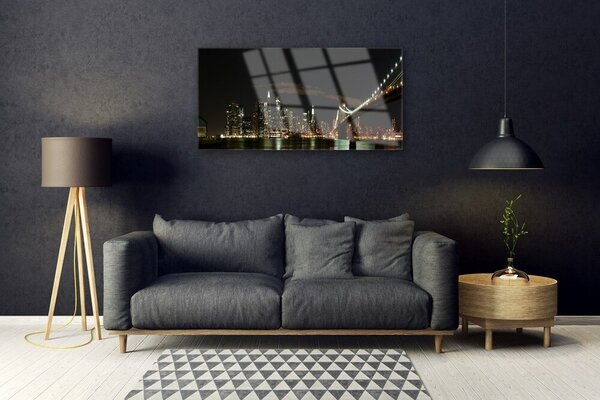 Tablou pe sticla Bridge City Arhitectura Negru Galben