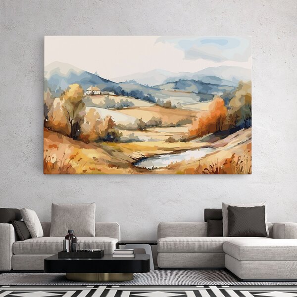 Tablou Canvas, 20x30cm, Dormitor si Living, Peisaje, Toamna, Blue Orange Autumn