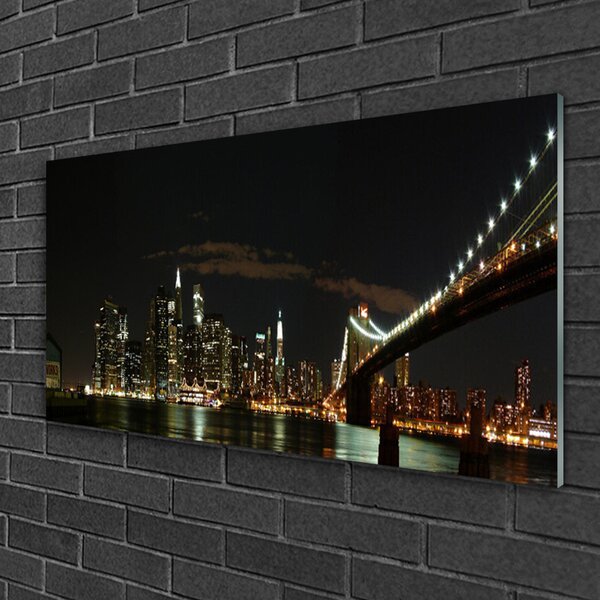 Tablou pe sticla Bridge City Arhitectura Negru Galben