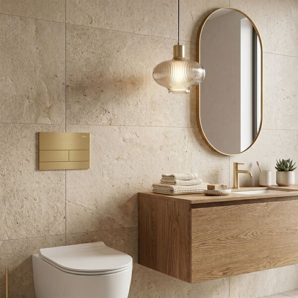 Set Cadru Îngropat Slim 024N pentru WC cu Buton T Brush Gold