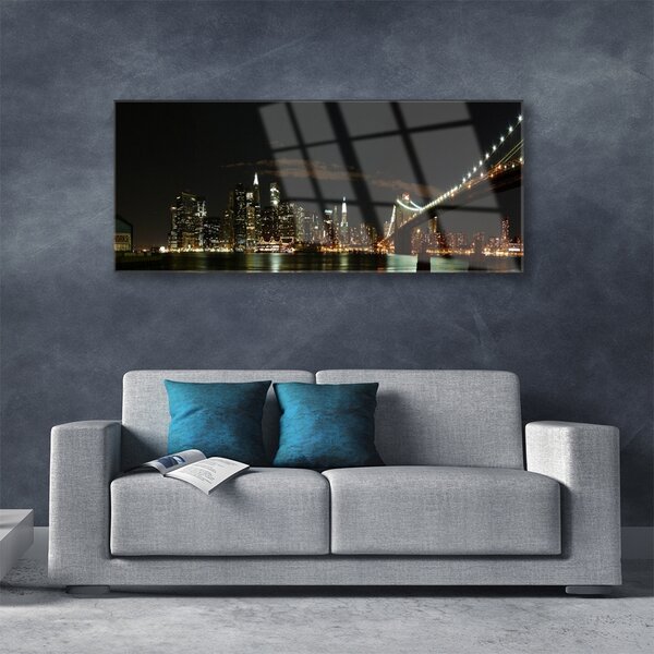 Tablou pe sticla Bridge City Arhitectura Negru Galben