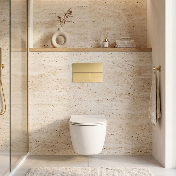 Set Cadru Îngropat Slim 024N pentru WC cu Buton T Brush Gold