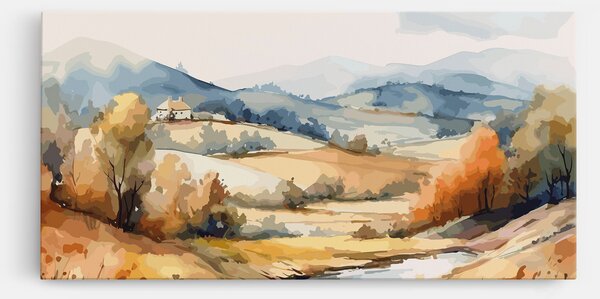 Tablou Canvas, 40x80cm, Dormitor si Living, Peisaje, Toamna, Blue Orange Autumn