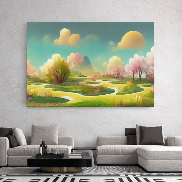 Tablou Canvas, 20x30cm, Dormitor si Living, Peisaje, Vara, Cartoon Spring