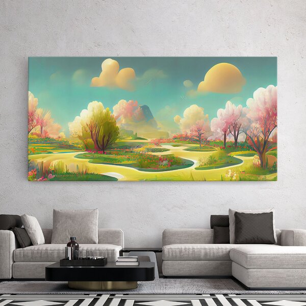 Tablou Canvas, 40x80cm, Dormitor si Living, Peisaje, Vara, Cartoon Spring