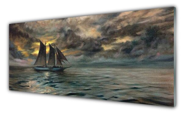 Tablou pe sticla Marea barca Peisaj Gri Galben