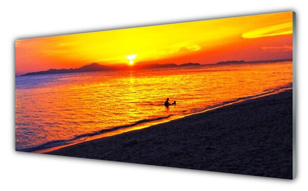 Panou sticla bucatarie Sea Sun Beach Peisaj Galben Gri Violet
