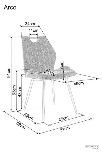 Scaun ARCO, bej/negru, stofa catifelata/metal, 51x43x91 cm