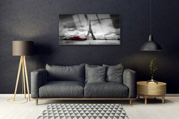 Tablou pe sticla Eiffelturm auto Paris Arhitectura Red Gray