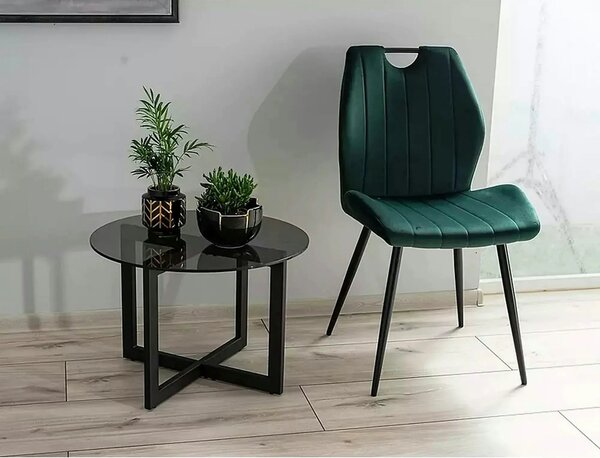 Scaun bucatarie elegant ARCO, verde inchis/negru, stofa/metal, 51x46x9