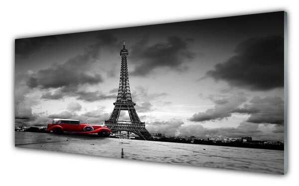 Tablou pe sticla Eiffelturm auto Paris Arhitectura Red Gray