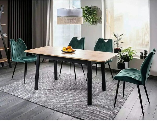 Scaun bucatarie elegant ARCO, verde inchis/negru, stofa/metal, 51x46x9