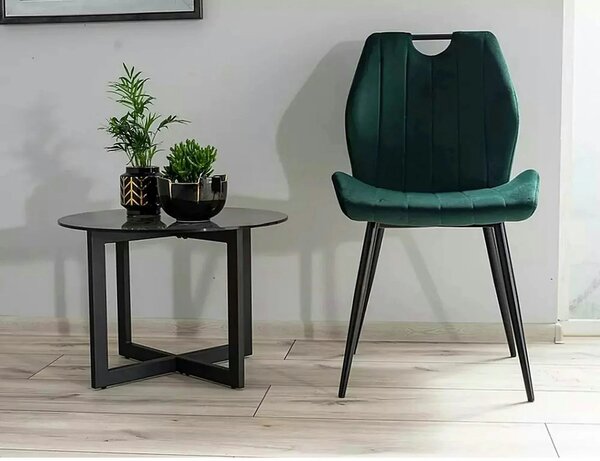 Scaun bucatarie elegant ARCO, verde inchis/negru, stofa/metal, 51x46x9