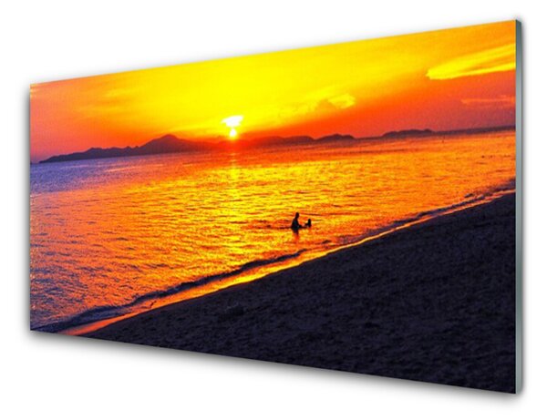 Panou sticla bucatarie Sea Sun Beach Peisaj Galben Gri Violet